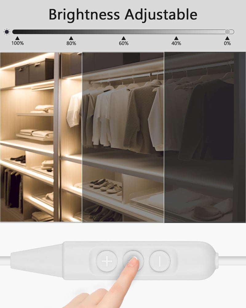 Aclorol USB LED Szalag 1m - Meleg Fehér 3000K Fényerőszabályozható COB LED Világítás TV Háttérfény Öntapadós 320 LED/m CRI 85+