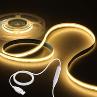 Aclorol USB LED Szalag 1m - Meleg Fehér 3000K Fényerőszabályozható COB LED Világítás TV Háttérfény Öntapadós 320 LED/m CRI 85+ 1
