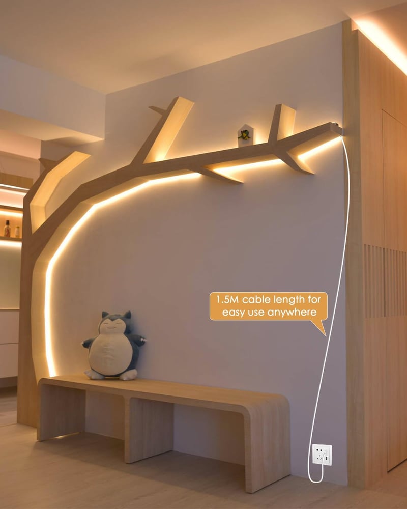 Aclorol USB LED Szalag 1m - Meleg Fehér 3000K Fényerőszabályozható COB LED Világítás TV Háttérfény Öntapadós 320 LED/m CRI 85+