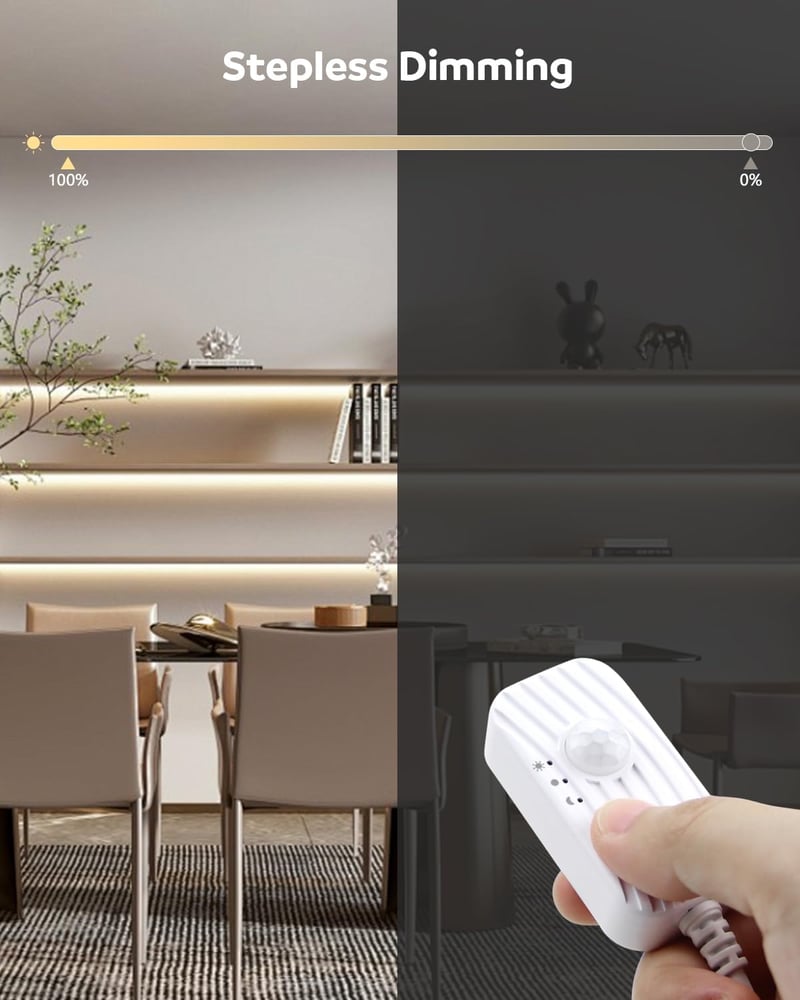 Aclorol USB LED szalag mozgásérzékelővel - 2m, semleges fehér, öntapadós, 5V COB, 18W, szabályozható fényerő, 8mm széles, lépcsőhöz, konyháb