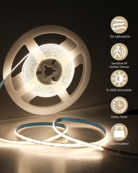 Aclorol USB LED szalag mozgásérzékelővel - 2m, semleges fehér, öntapadós, 5V COB, 18W, szabályozható fényerő, 8mm széles, lépcsőhöz, konyháb 2