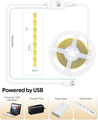 Aclorol USB LED szalag mozgásérzékelővel - 2m, semleges fehér, öntapadós, 5V COB, 18W, szabályozható fényerő, 8mm széles, lépcsőhöz, konyháb 6