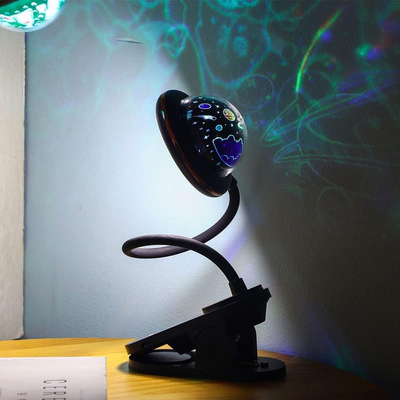 ACMHNC Gyerek Csiptetős Olvasólámpa USB Tölthető, Csillagkivetítős LED Éjjeli Lámpa Hajlítható Nyakkal, Érintésvezérelt Fényerőszabályzós Ág - Blue