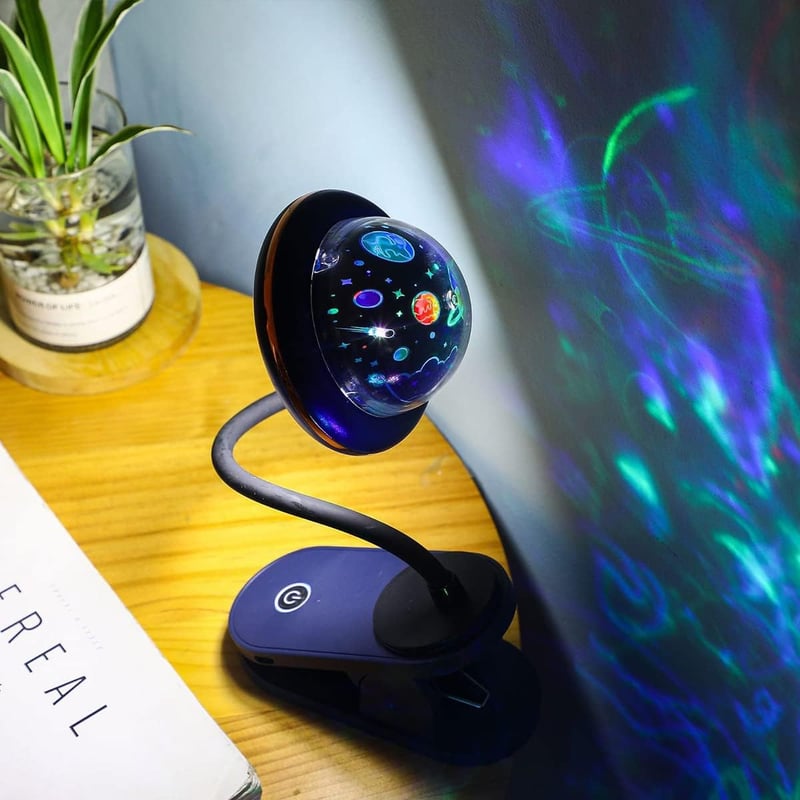 ACMHNC Gyerek Csiptetős Olvasólámpa USB Tölthető, Csillagkivetítős LED Éjjeli Lámpa Hajlítható Nyakkal, Érintésvezérelt Fényerőszabályzós Ág - Blue