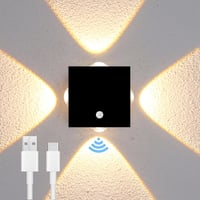 ACMHNC Mozgásérzékelős Fali Lámpa - USB Tölthető LED Világítás, Vezeték Nélküli, 200lm Meleg Fehér Fény, Fekete, Lépcsőhöz, Folyosóhoz 1