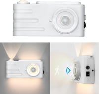 ACMHNC Vezeték Nélküli Fali Lámpa Mozgásérzékelővel - 5W LED Akkumulátoros Fényforrás Távirányítóval, Kamera Dizájn, Fehér 5