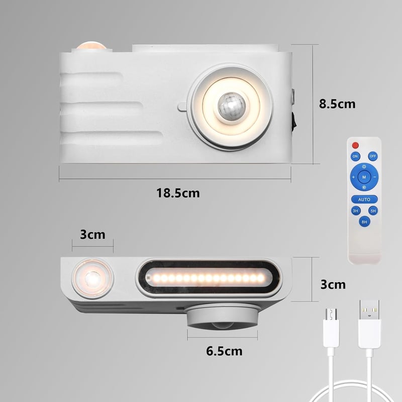 ACMHNC Vezeték Nélküli Fali Lámpa Mozgásérzékelővel - 5W LED Akkumulátoros Fényforrás Távirányítóval, Kamera Dizájn, Fehér