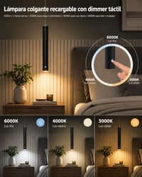 Lampă suspendată LED reîncărcabilă ACMHNC fără fir, USB-C, 4500mAh, tactilă, reglabilă pe înălțime 200 cm, 3000K/4000K/6000K, negru, pentru insulă de bucătărie 5