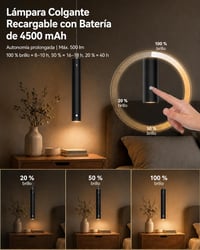 Lampă suspendată LED reîncărcabilă ACMHNC fără fir, USB-C, 4500mAh, tactilă, reglabilă pe înălțime 200 cm, 3000K/4000K/6000K, negru, pentru insulă de bucătărie 6