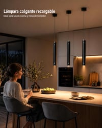 Lampă suspendată LED reîncărcabilă ACMHNC fără fir, USB-C, 4500mAh, tactilă, reglabilă pe înălțime 200 cm, 3000K/4000K/6000K, negru, pentru insulă de bucătărie 2