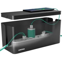 ACROPAQ Káblový box na organizáciu káblov – 32 x 13,2 x 12,7 cm, čierny plastový box na skrytie káblov a zásuviek, úložný box na káble 1
