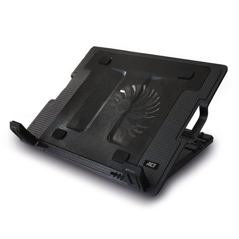 Chladiaca podložka pod notebook ACT AC8110 pre 17-palcové notebooky, nastaviteľná výška (5 polôh), tichý ventilátor, USB port, čierna