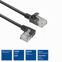 Tenký sieťový kábel ACT DC1905 CAT6A UTP s 90° zahnutým RJ45 konektorom vľavo, LSZH, 3,6 mm, čierny, 5 m, pre dátové centrá 4