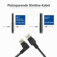 Tenký sieťový kábel ACT DC1905 CAT6A UTP s 90° zahnutým RJ45 konektorom vľavo, LSZH, 3,6 mm, čierny, 5 m, pre dátové centrá 7
