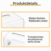 Urnă de donații transparentă din acril ACTIUSIS cu încuietoare – Cutie pentru sugestii, urnă de vot, suport pentru cărți de vizită, 15,7 x 11,5 x 10,2 cm 6