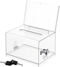 Urnă de donații transparentă din acril ACTIUSIS cu încuietoare – Cutie pentru sugestii, urnă de vot, suport pentru cărți de vizită, 15,7 x 11,5 x 10,2 cm 1