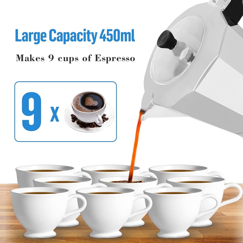ACTIV CUISINE 9 csészés alumínium moka kávéfőző 450ml átlátszó fedéllel