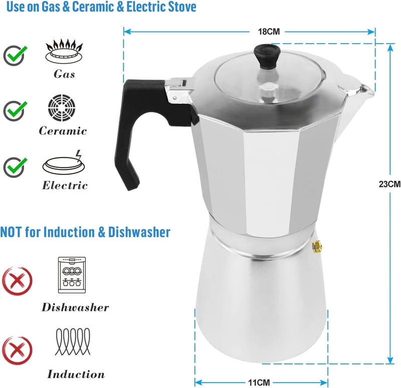 ACTIV CUISINE 9 csészés alumínium moka kávéfőző 450ml átlátszó fedéllel