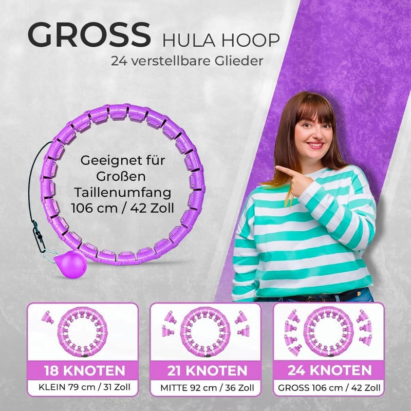 Active 100 Hula Hoop Karika Felnőtteknek Súlygolyóval, Masszázs és Fogyás Funkció - Purple