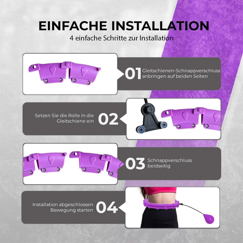 Active 100 Hula Hoop Karika Felnőtteknek Súlygolyóval, Masszázs és Fogyás Funkció - Purple