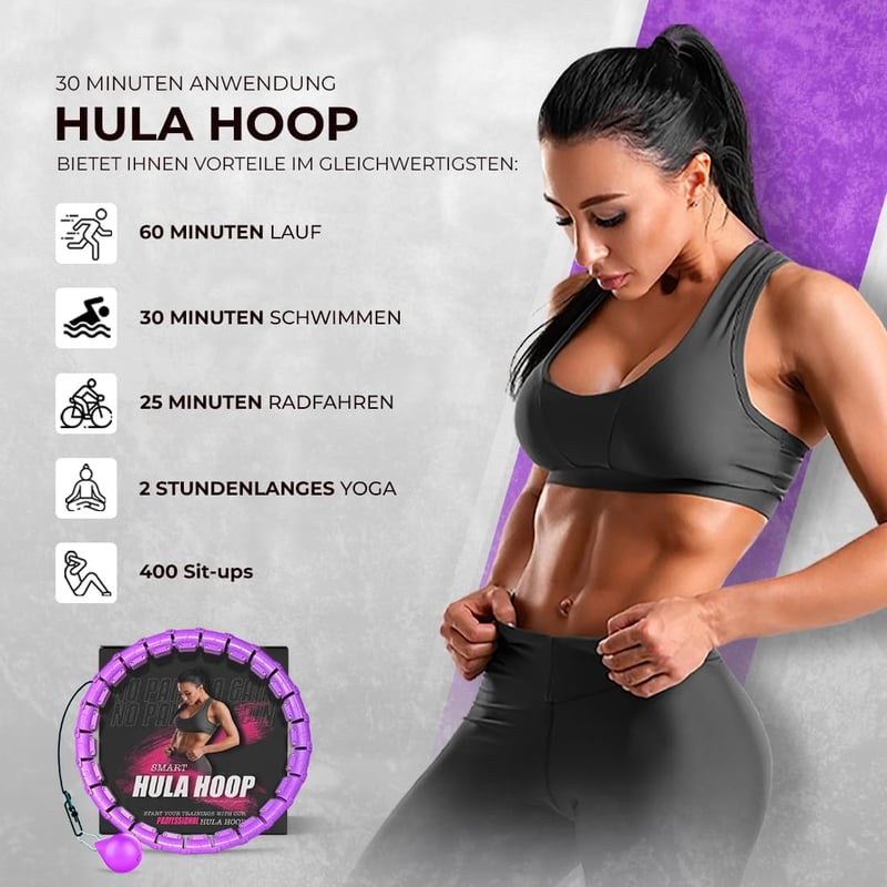 Active 100 Hula Hoop Karika Felnőtteknek Súlygolyóval, Masszázs és Fogyás Funkció - Purple