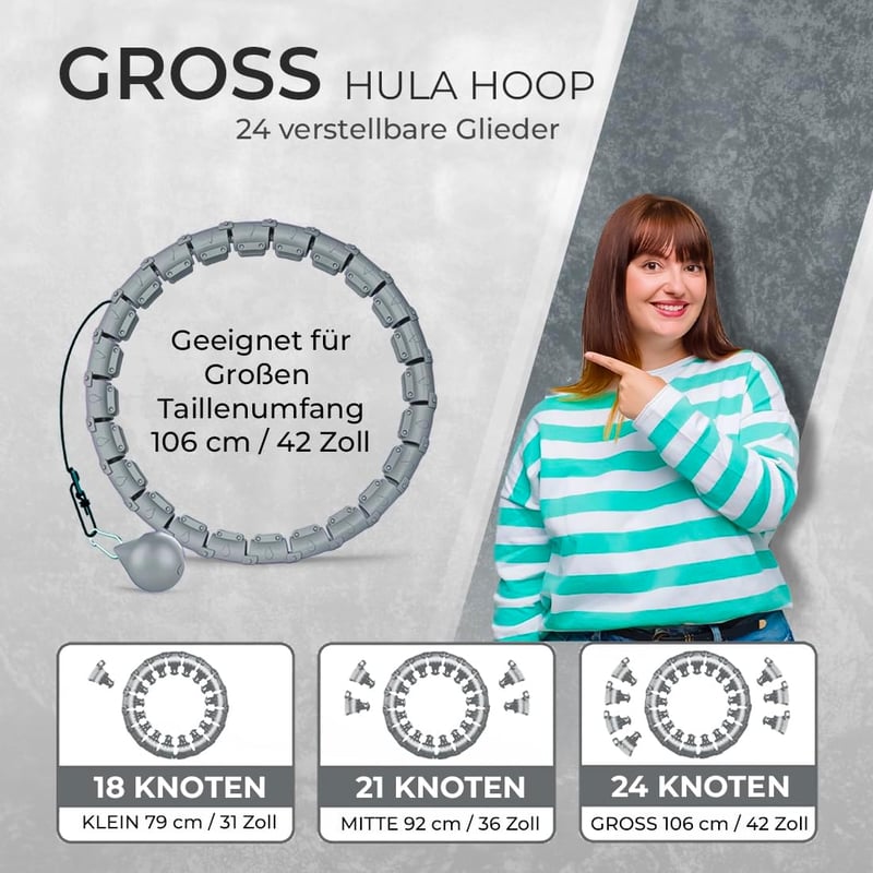 Active 100 Hula Hoop Karika Felnőtteknek Súlyokkal, Masszázs Funkció, Csípő és Lábizmom Edzéshez - Black