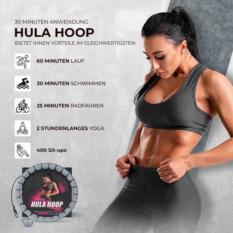 Active 100 Hula Hoop Karika Felnőtteknek Súlyokkal, Masszázs Funkció, Csípő és Lábizmom Edzéshez - Black