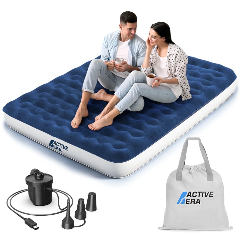 Luxusný nafukovací matrac pre dve osoby Active Era s elektrickou pumpou – 152x203x56 cm, USB nabíjací kábel, integrovaný vankúš a taška na prenášanie