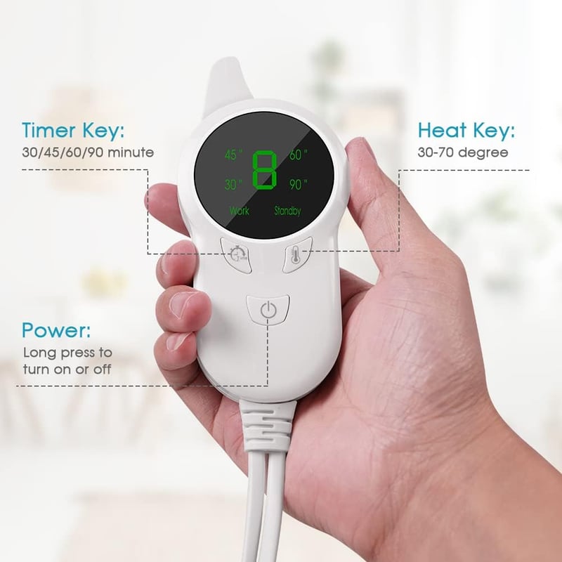ACWOO Elektromos Melegítő Párna 9 Hőfokozattal és Automatikus Kikapcsolással, Mosható Fűtőpárna Hát Nyak Váll Hasra 30x60cm