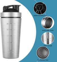 ACWOO Rozsdamentes Acél Protein Shaker 900ml - Sportos Fitnesz Palack Mérlegekkel, BPA Mentes Szivárgásmentes Fehérje Turmix 3