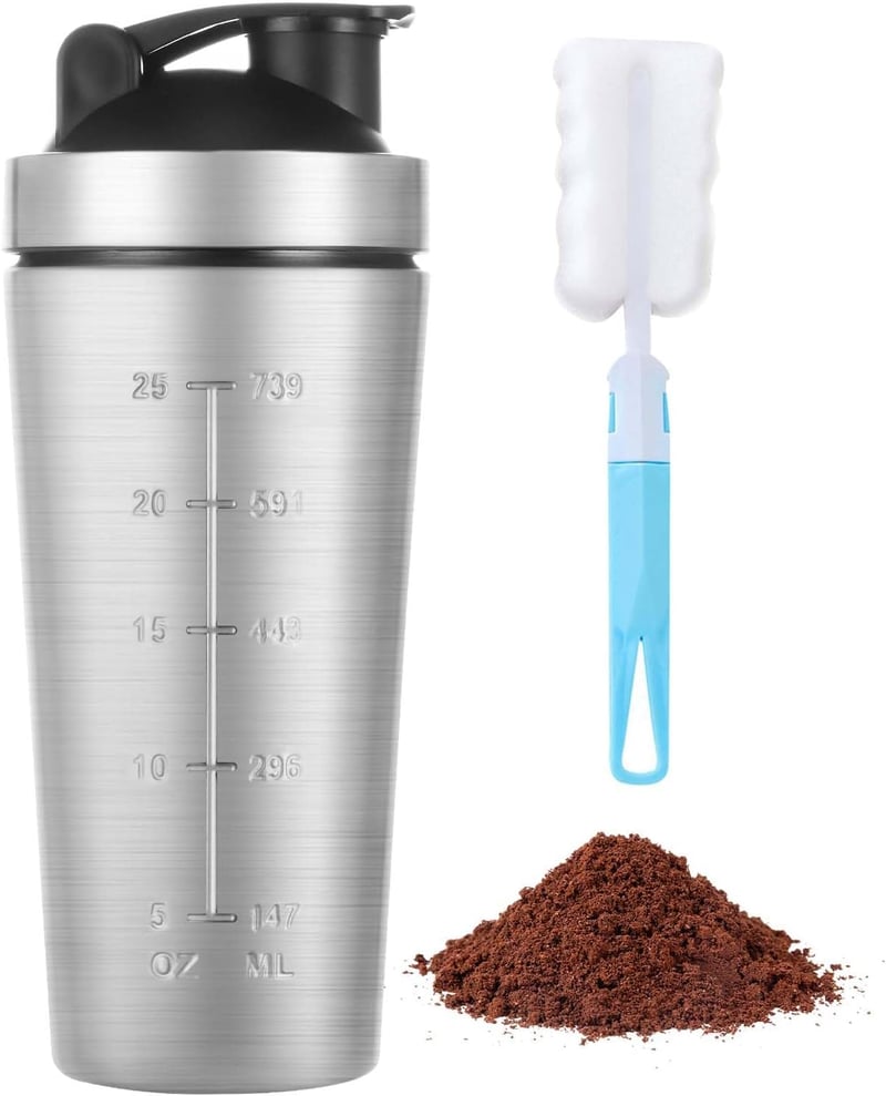 ACWOO Rozsdamentes Acél Protein Shaker 900ml - Sportos Fitnesz Palack Mérlegekkel, BPA Mentes Szivárgásmentes Fehérje Turmix