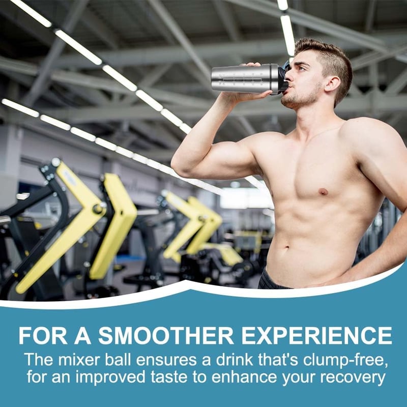 ACWOO Rozsdamentes Acél Protein Shaker 900ml - Sportos Fitnesz Palack Mérlegekkel, BPA Mentes Szivárgásmentes Fehérje Turmix