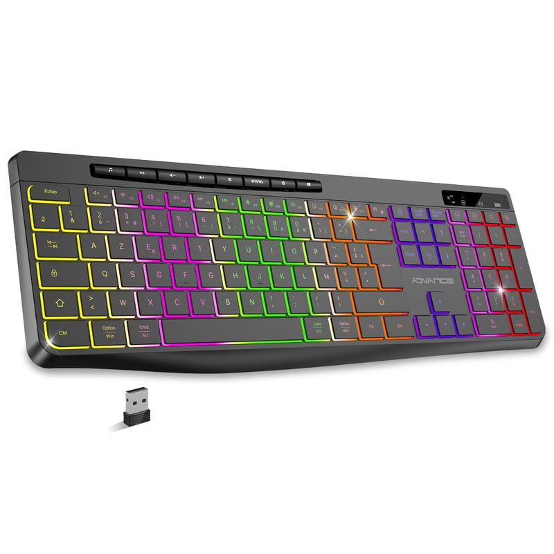 AD ADVANCE R Type Bežična Tipkovnica - Tiha, Punjiva, RGB Pozadinsko Osvjetljenje, Francuski Raspored, Kompatibilna s Windows/Mac