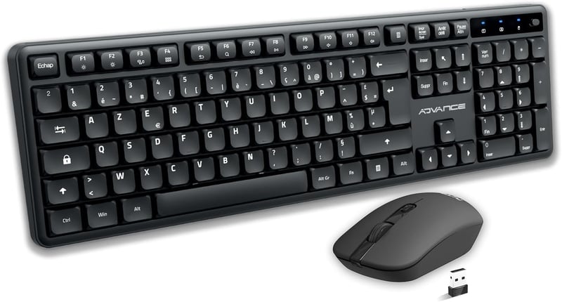 AD ADVANCE SilentKeys Wireless Billentyűzet és Egér Szett PC Mac AZERTY 105 Gomb