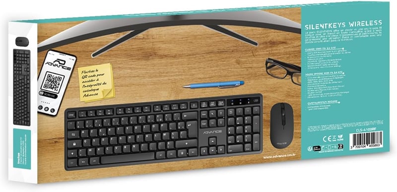AD ADVANCE SilentKeys Wireless Billentyűzet és Egér Szett PC Mac AZERTY 105 Gomb