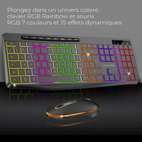 AD ADVANCE Vezeték Nélküli Billentyűzet Egér Szett RGB Háttérvilágítás Csendes Optikai LED Egér 1600 DPI Újratölthető PC Mac Laptop 3
