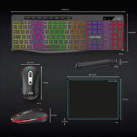 AD ADVANCE Vezeték Nélküli Billentyűzet Egér Szett RGB Háttérvilágítás Csendes Optikai LED Egér 1600 DPI Újratölthető PC Mac Laptop 9