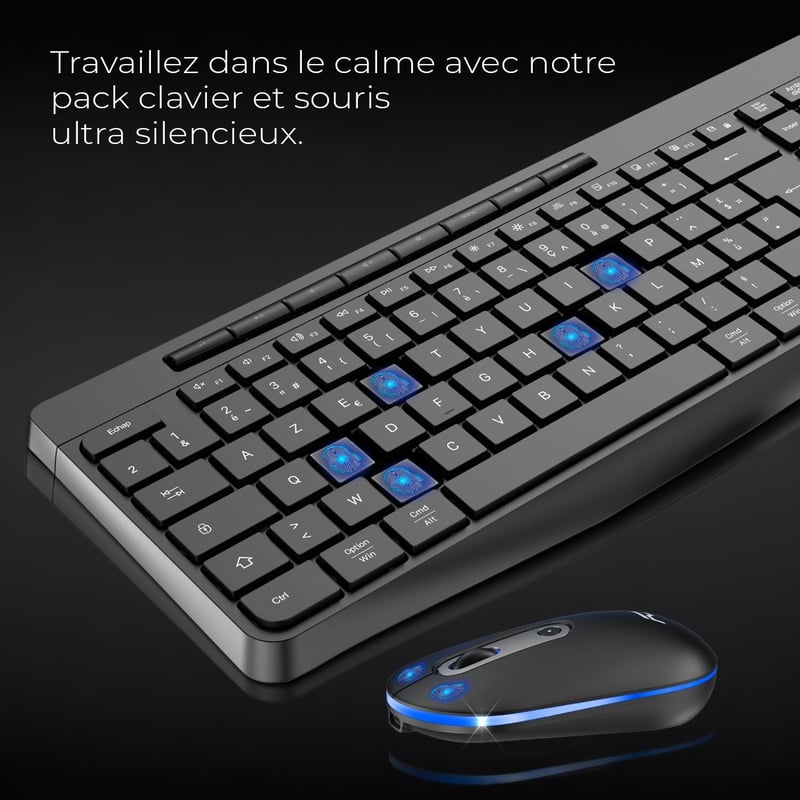 AD ADVANCE Vezeték Nélküli Billentyűzet Egér Szett RGB Háttérvilágítás Csendes Optikai LED Egér 1600 DPI Újratölthető PC Mac Laptop