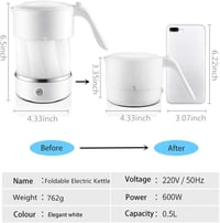 Adirigo Összecsukható Utazó Vízforraló 500ml, BPA-mentes Szilikon, 110-240V 6