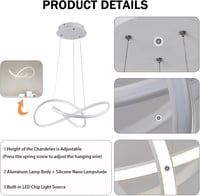 Modern LED Függőlámpa 45W - Távirányítós, Fényerőszabályozható, Állítható Magasságú Étkezőasztal Világítás Nappaliba, Konyhába (Fehér, 3