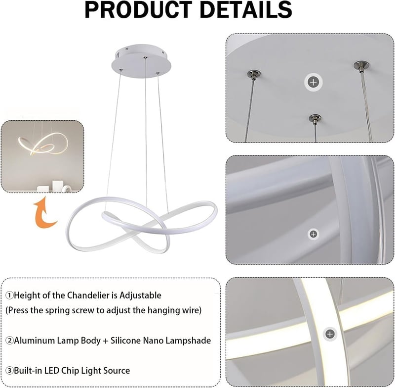 Modern LED Függőlámpa 45W - Távirányítós, Fényerőszabályozható, Állítható Magasságú Étkezőasztal Világítás Nappaliba, Konyhába (Fehér,