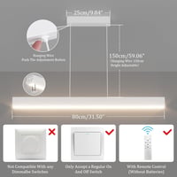 Klighten LED Függőlámpa 3000K-6000K, 80cm/24W Távirányítós Étkezőasztal Lámpa, Lineáris Dizájn, 150cm Állítható Magasságú Csillár Nappaliba, 5