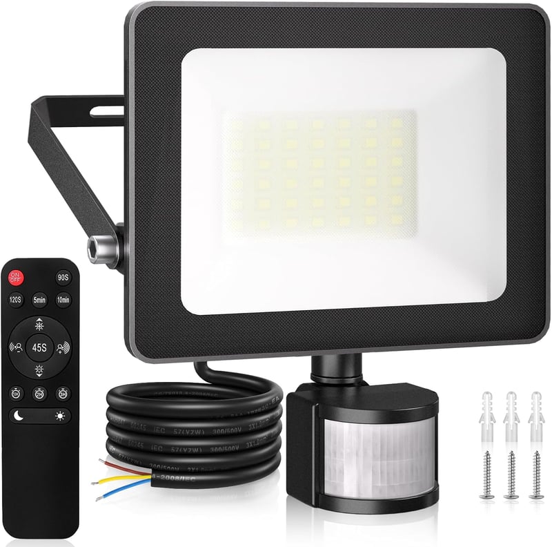 MEIKEE 35W LED Reflektor Mozgásérzékelővel - 3440LM, 6500K Hideg Fehér, IP66 Vízálló, 10 Fényerőszint, Távirányítóval - Kerthez, Garázshoz, 