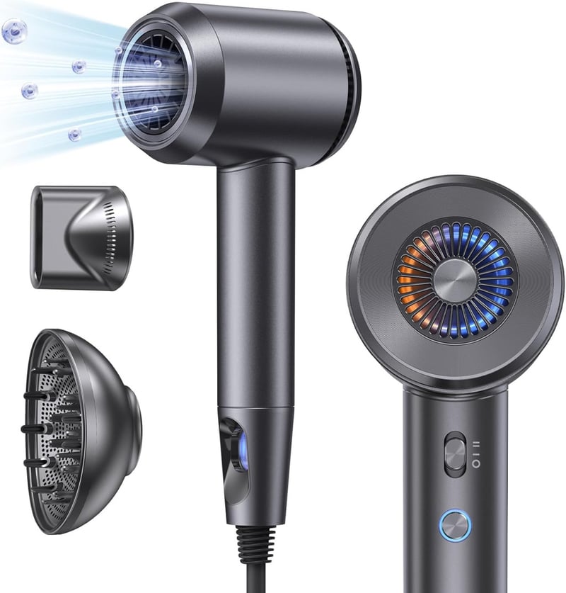llano Ion Hajszárító Diffúzorral, Negatív Ionos Technológia, 19 m/s Légáramlás, Szürke
