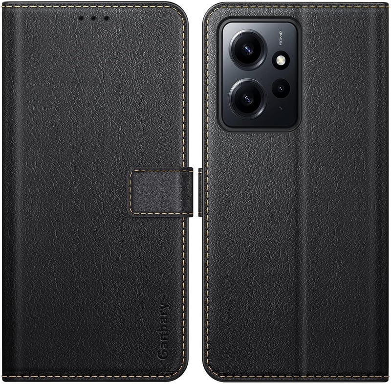 Xiaomi Redmi Note 12 4G Prémium Bőr Flip Tok - Kártyatartós, Mágneses, Állványos (Fekete)