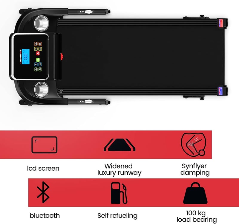 LAUFHOME Bluetooth hangszórós, összecsukható otthoni futópad pulzusmérővel