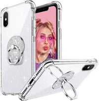 Apple iPhone XS Max Csillogó Glitteres Ütésálló Tok Gyűrűvel - Átlátszó 1
