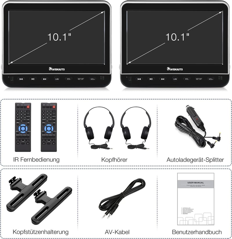 Naviskauto autós DVD lejátszó 2 fejtámlával, HDMI, 1080P, 128GB-ig