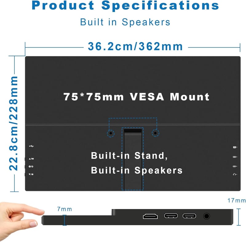 Pisichen 15,6" FHD érintőképernyős hordozható monitor HDMI/USB-C - PC, telefon, konzol