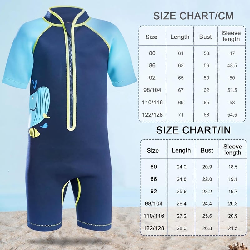 Kék SXSHUN gyerek neoprén shorty búvárruha UV-védelemmel, 98-104-es méret